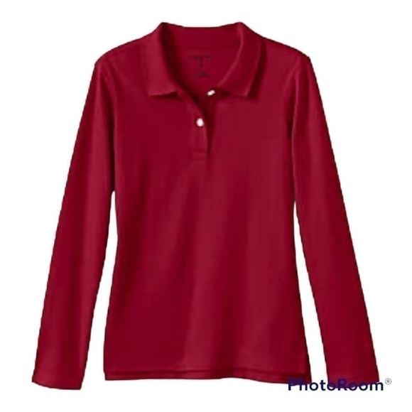 LAND’S End School Uniform Girls' Long Sleeve FeminineFit Interlock Polo Shirt XL - Picture 1 of 3